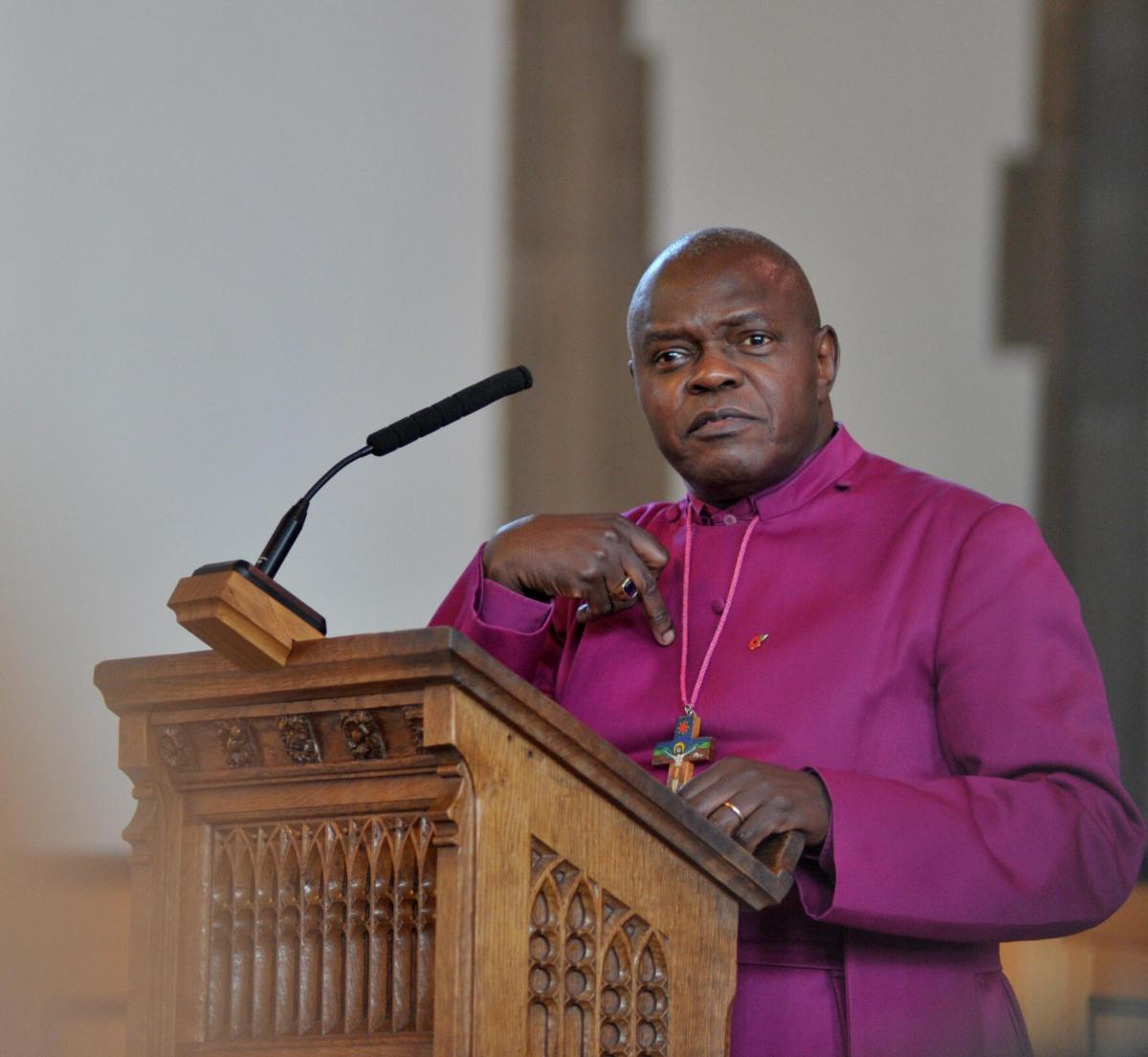 The Archbishop of York the Most Rev John Sentamu speaking from the lectern in Blackburn Cathedral  on Tuesday  during his 'Light into Darkness' event.