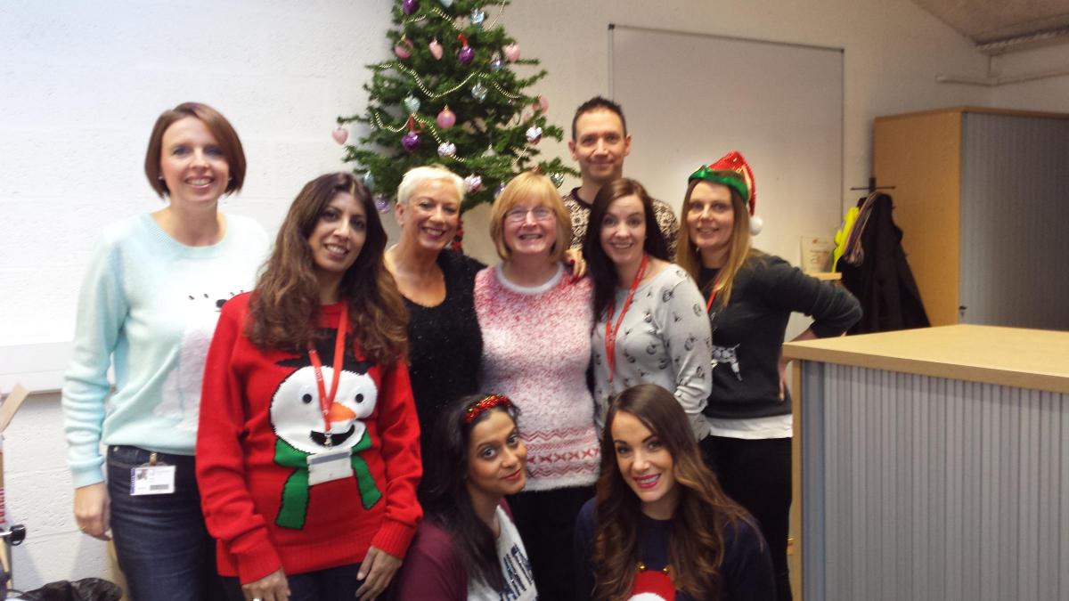 Staff from Blackburn College sporting their jumpers