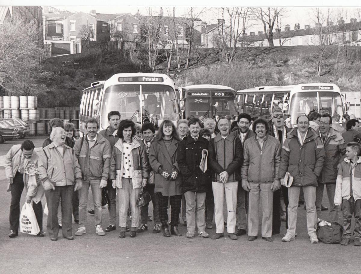 Rovers fans who left on the I.C.I coaches for Wembley in 1987.