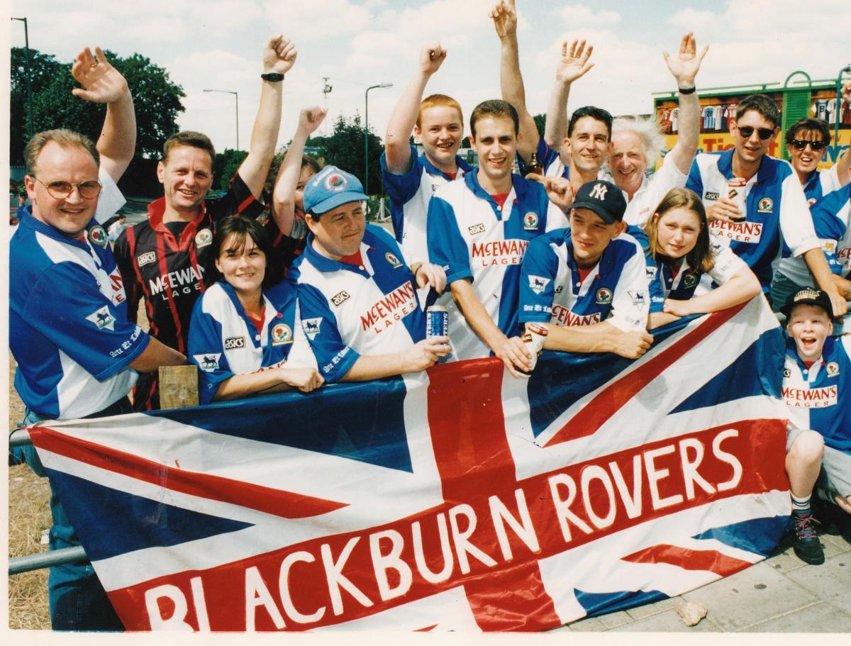 Rovers fans make their presence felt before joining Wembley Way in 1995.