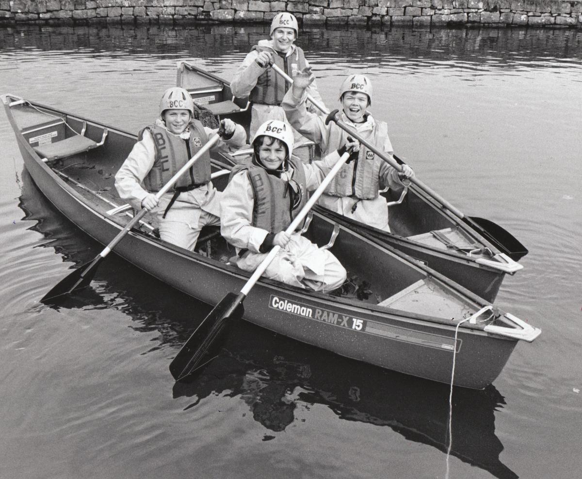 Members of Marles Hill Special School doing a sponsored paddle on Leeds and Liverpool Canal