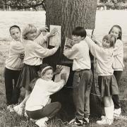 Brownies from Haslingden taking part in a bark rubbing workshop during an activity day at Waddow Hall in 1991
