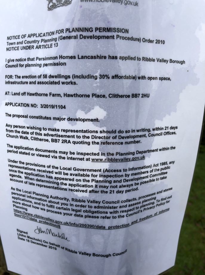 Hawthorne Place - the planning notice 