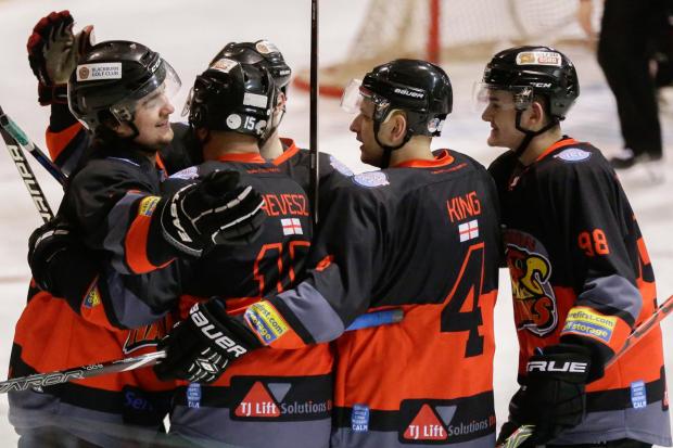 Hawks celebrate a goal during the first leg Pictures: STEVE_POLLITT