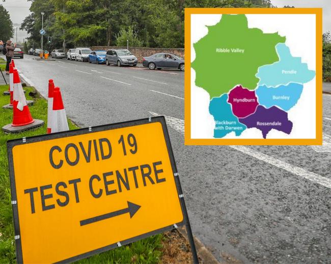 A sign for a coronavirus testing site in Blackburn