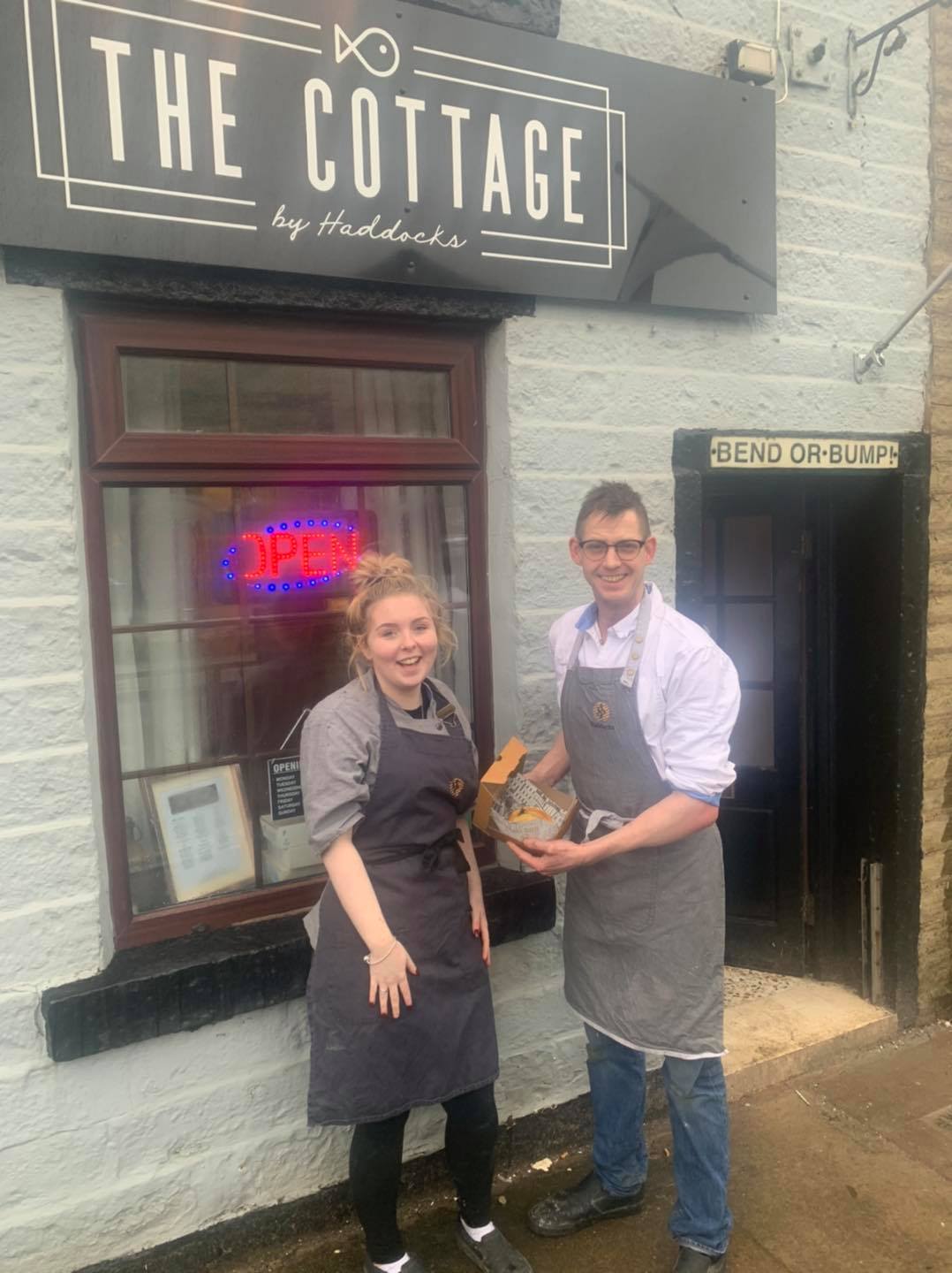 Chris Haddock and employee Rayanne outside The Cottage by Haddocks in Rawtenstall