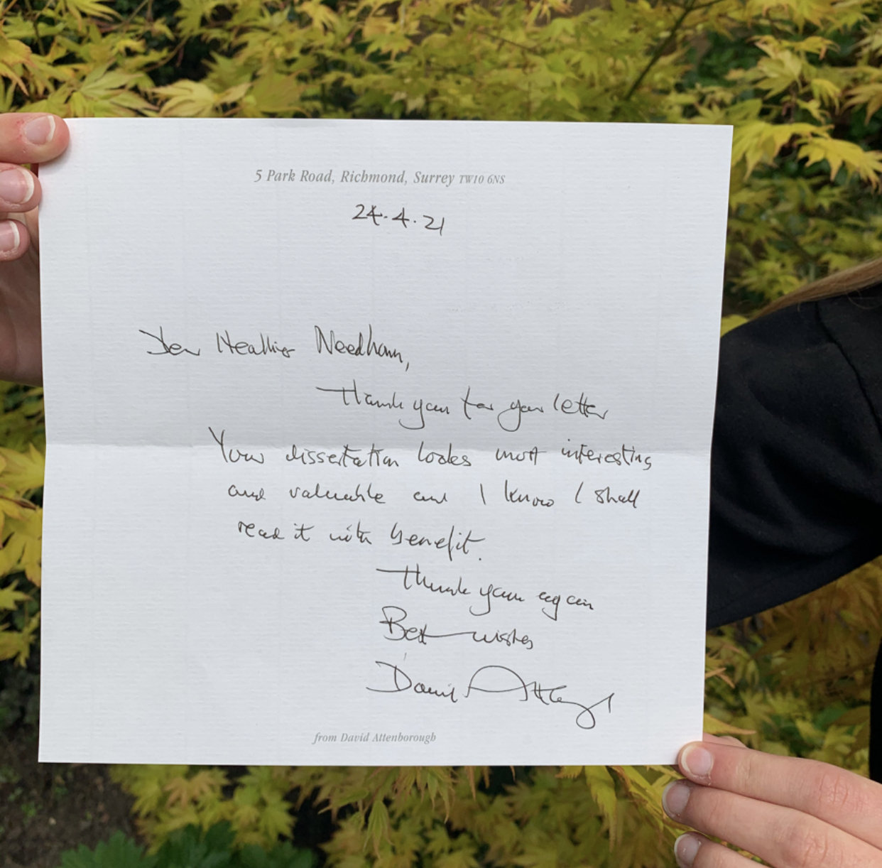UCL student from Preston receives letter from Sir David Attenborough - Vimarsana News