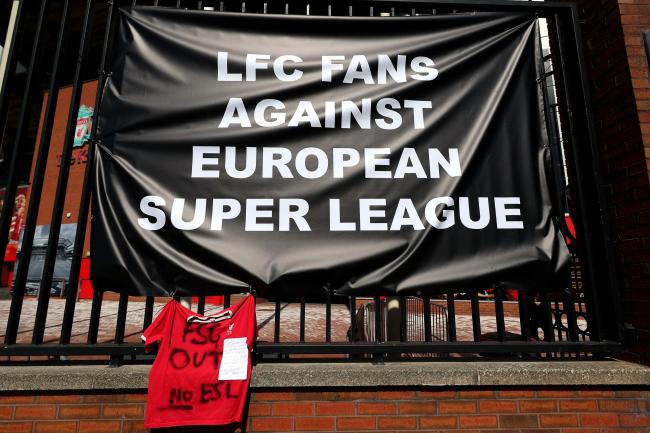 An anti-Super League banner at Liverpool
