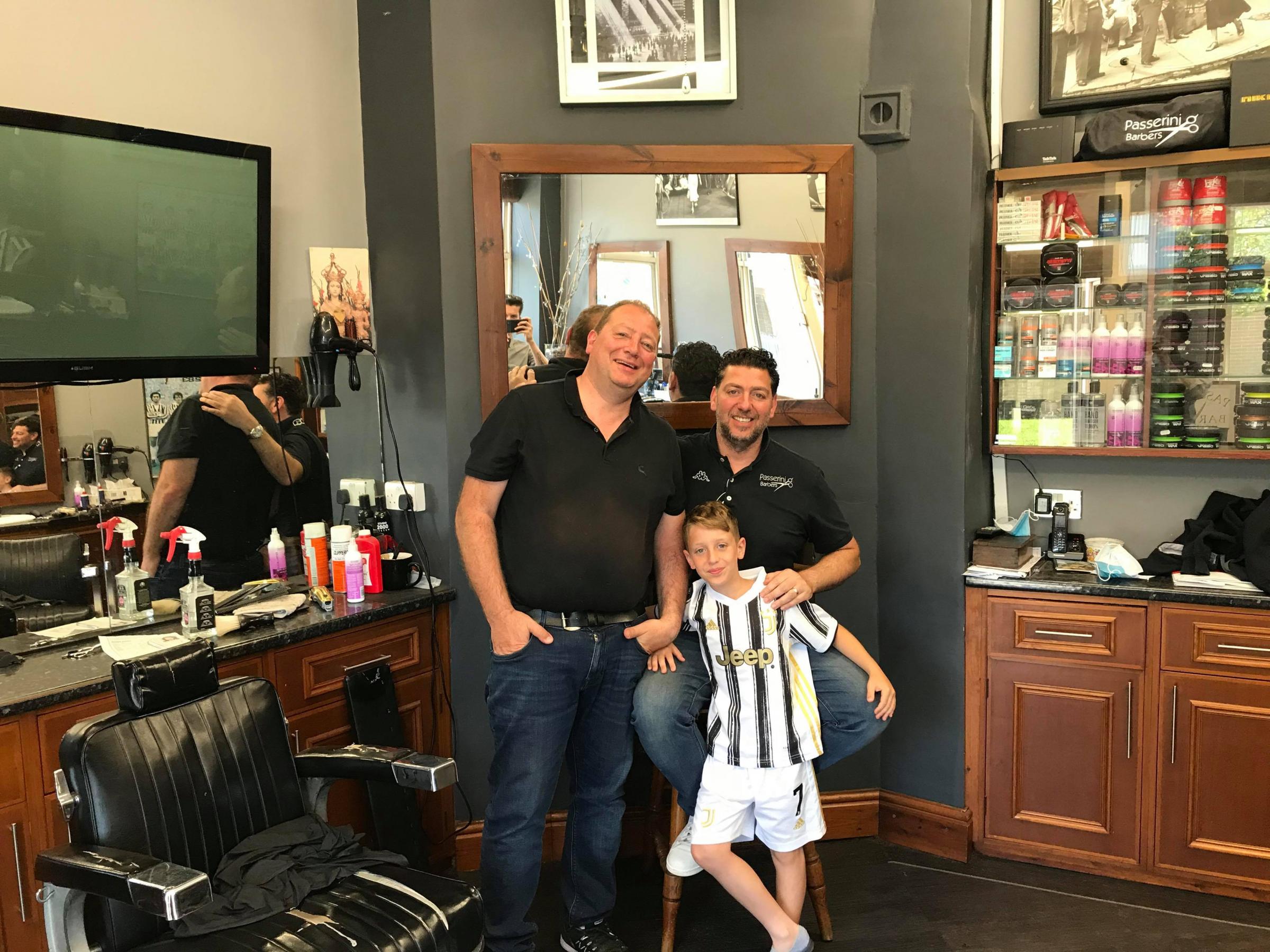 Joe, Luigi and Antonio Passerini at Passerini Barbers