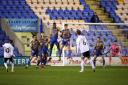 Stanley's Joe Pritchard (left) scores his side's first goal in the 2-2 draw at Shrewsbury