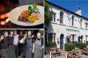 (L-R) Food from the Parkers Arms, the team at the pub, and the outside of the pub