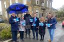 Greg Hands and Sara Britcliffe (centre) out campaigning with Conservative activists in Rishton