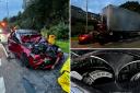 The Mercedes crashed into a parked HGV