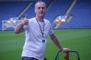 Andy Maxfield was unable to regain his world record for pushing a lawnmower around Ewood Park
