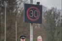 Kevin Day, police sergeant for the Rural Task Force and Cllr Stuart Hirst, chairman of Ribble Valley Borough Council's health and housing committee with a Speed Indicator