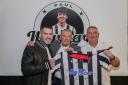 Shane Lynch from Boyzone with commercial director Jeff Clarke and a Chorley FC fan