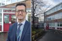 Michael Wright, Headteacher and the front of school