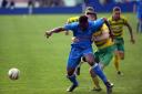 Curtis Haley in action for Padiham against Runcorn Linnets