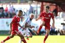 MY BALL: Seamus McConville in action for Accrington Stanley against Huddersfield Town