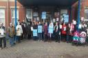 Protestors outside the walk-in centre at Accrington Victoria Hospital