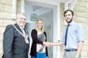 Joanne Simkin, with Ribble Valley mayor Michael Ranson, and Edward Taylor, development assistant at St Vincent’s Housing Association