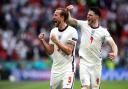 Harry Kane and Declan Rice celebrate England's win against Germany