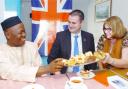 WONDERFUL WORK: Chief Alhaji Mohamed Kailondo-Banya of Kailahun, Sierra Leone, has afternoon tea with Lorraine Goldsbrough and MP Andrew Stephenson