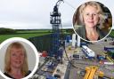 A fracking site. Inset is Susan Holliday, bottom and Cllr Alyson Barnes, top