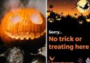 A pumpkin and 'no trick or treating' poster for members of the public to print off and display at home