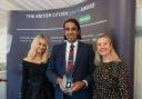 Dilip pictured with Kimberly Wyatt and Amelia Rusling at the award ceremony in Westminster