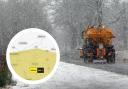 Main: A gritter on an icy road. Inset: A weather warning for Blackburn