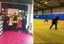 Left is Hyndburn Police at Finch Bakery. Right is Blackburn Police playing football game with young players the Blackburn Rovers kicks programme
