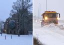Left is Blackburn Cathedral when the Beast from the East hit Lancashire in 2018. Right is generic image of snow plough on motorway