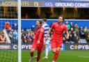 Sam Gallagher celebrates scoring Rovers' first goal