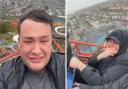 Leo McMullin (left) got stuck on top of The Big One in Blackpool