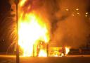 BLAZE A car explodes after two vehicles were set a blaze on Colne Road, Burnley.