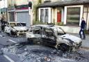 AFTERMATH  Burned out cars in Oxford Road, Burnley