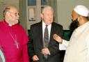 COMING TOGETHER Lord Clarke speaks with Bishop of Burnley John Goddard, left, and Muhammad Sher Ali Miah at a meeting in the town