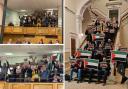 Protestors held up placards in the public gallery during a council meeting in the Town Hall on Thursday.