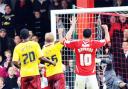 GOAL Stephen Pearson (hidden) scores Bristol City’s opener against Burnley