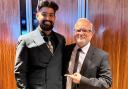 Sufiyaan (left) with dad Shakil at the BAFTAs