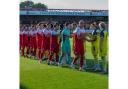 Accrington Stanley and Bury players shake hands before Tuesday night's friendly at the Wham Stadium Picture: Phil Hill
