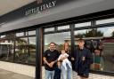 Fabio and Cara outside the new venue with their children Mia, Nico and Zac