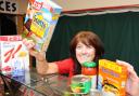 Darwen markets manager Gwen Sangster with some donated food
