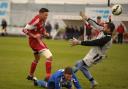 GOAL: AFC Darwen defeated Hanley Town in the play-off final at the Anchor Ground Picture: COLIN HORNE