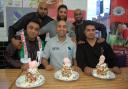 The team from Harry’s Takeaway and new dessert bar (back) line-up with the three challengers.
