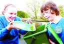 WASTE BUSTERS: Lucy and Charlie fill up one of the waste food bins