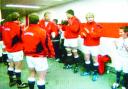 MOMENT TO REMEMBER: James Bancroft, 11, (right) meets the team in the England dressing room at Twickenham on Saturday