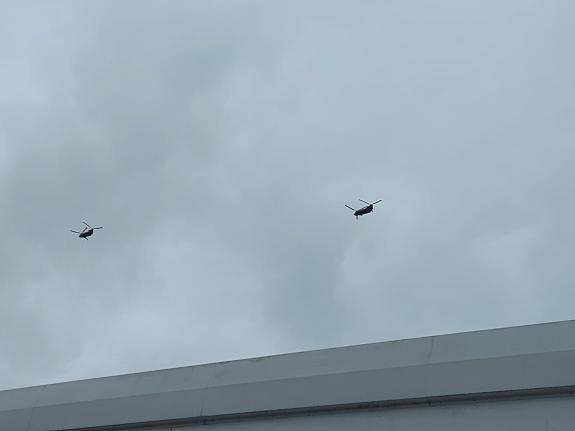 Lancashire Telegraph: Chinook helicopters over Asda (Photo: Teresa Bell) Lancashire Telegraph: Chinook helicopters over Asda (Photo: Teresa Bell)