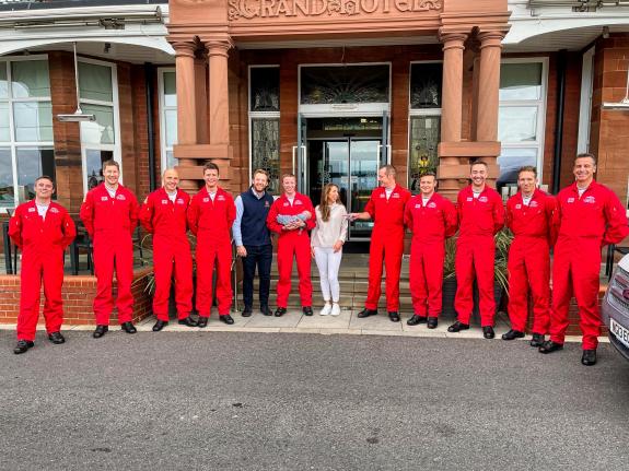 Lancashire Telegraph: The Red Arrows with Thomas, Archie and Hannah (Photo: Grand Hotel) Lancashire Telegraph: The Red Arrows with Thomas, Archie and Hannah (Photo: Grand Hotel)